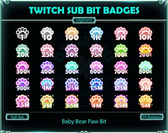 Baby Bear Paw Twitch Sub Bit Abzeichen, Bärentatze Twitch Bit Badges, Stream Abzeichen Set