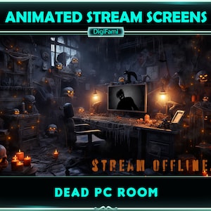 Animated Twitch Stream Overlays Dead PC Room, Horror PC Room Animated Stream Screens for Streamers, OBS, Streamlabs, StreamElements