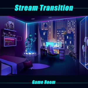 Animated Twitch Transition Stinger Neon Gaming Room / Retro Cozy Dark Game Room Twitch Stinger for Streamers, YouTube, Discord, OBS