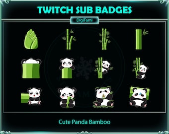 Simpatico panda nel bambù verde, badge per abbonati a Twitch, simpatico panda nel bambù verde, badge per abbonati a Twitch con panda per streamer