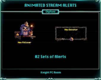 Cute Knight PC Room Animated Twitch Alerts, Cute Knight Animated Twitch Alerts, Cute Knight Animated Stream Alerts for Streamers