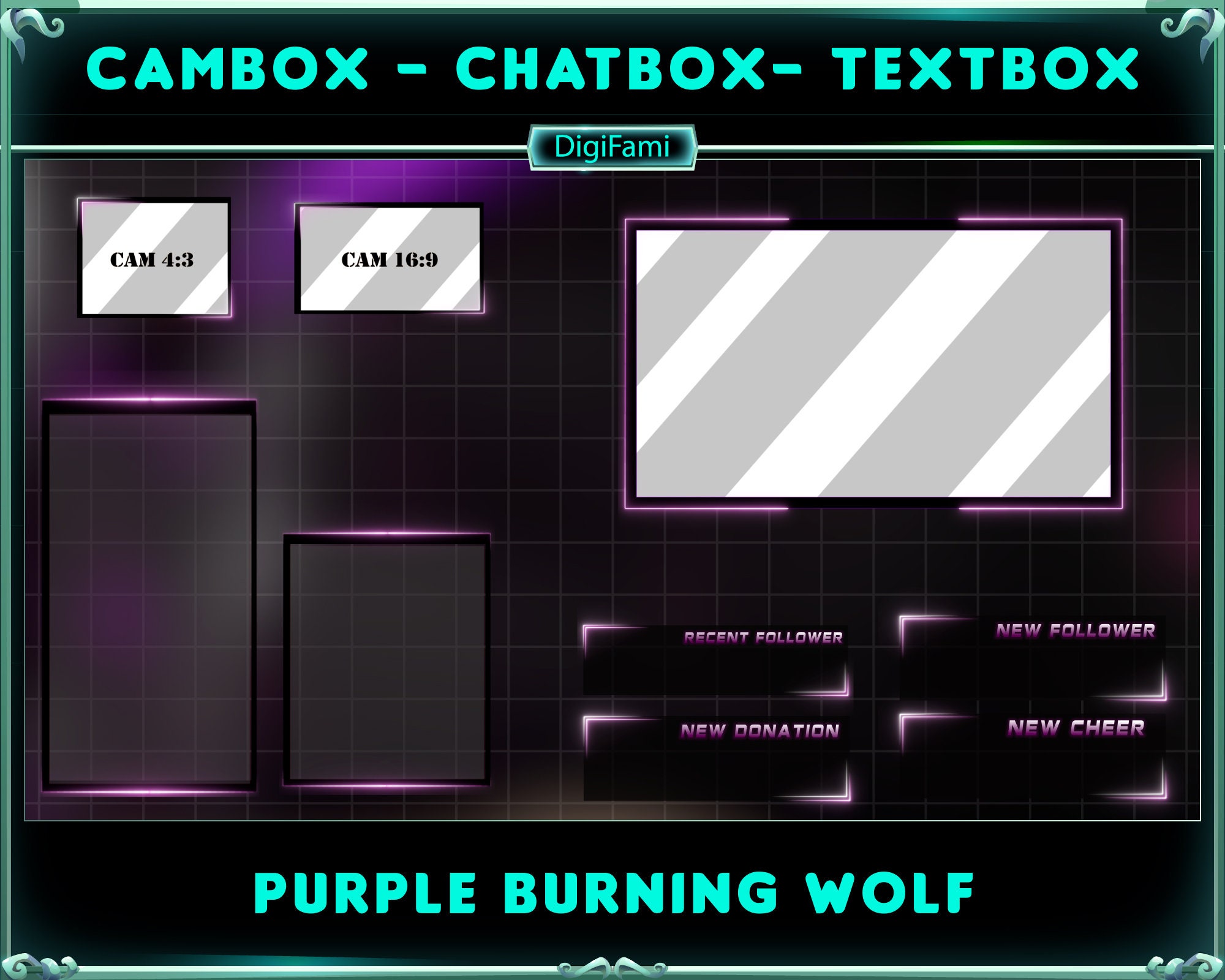 Animated Twitch PURPLE Fire Wolf Stream Overlay Package, PURPLE Burning ...