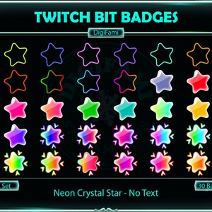 Neon Crystal Star Twitch Sub Bit Badges, Neon Star Twitch Bit Badges, Crystal Star Bottle Bit Badges for Streamers, Discord - No Text