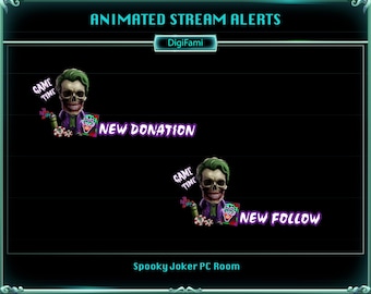 Spooky Joker Animated Twitch Alerts, Scary Joker Animated Twitch Stream Alerts, Horror Joker Stream Alerts for Streamers