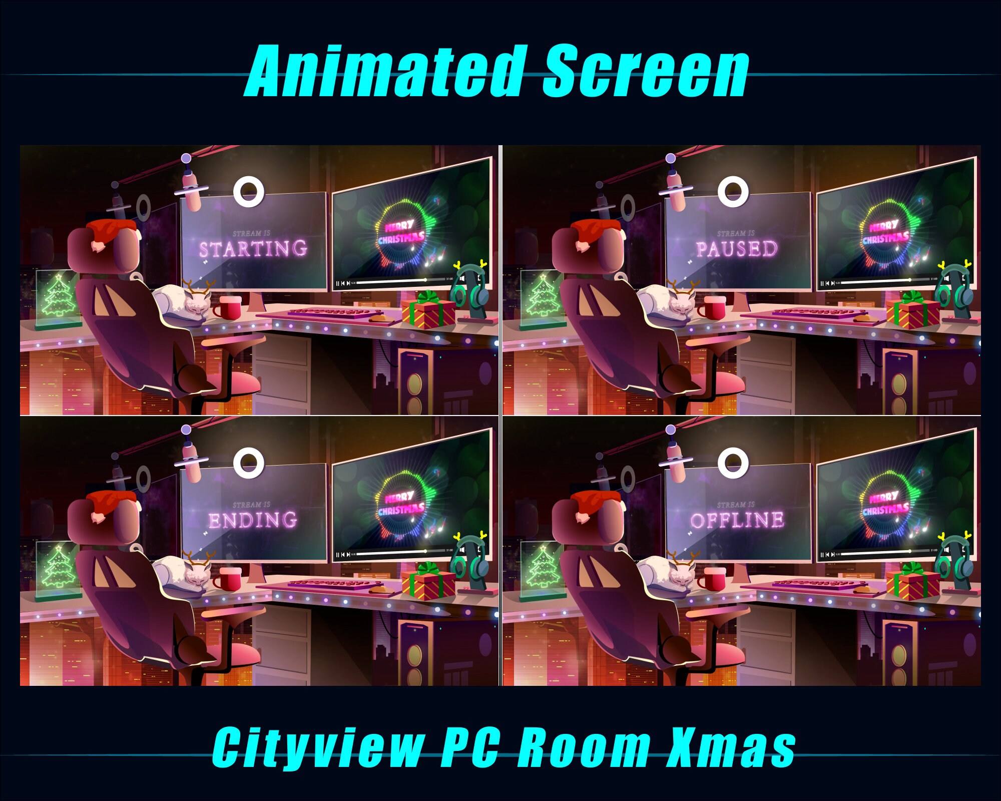 Animated Twitch Screen Overlays Xmas PC Set-up Room, New Year PC Room ...