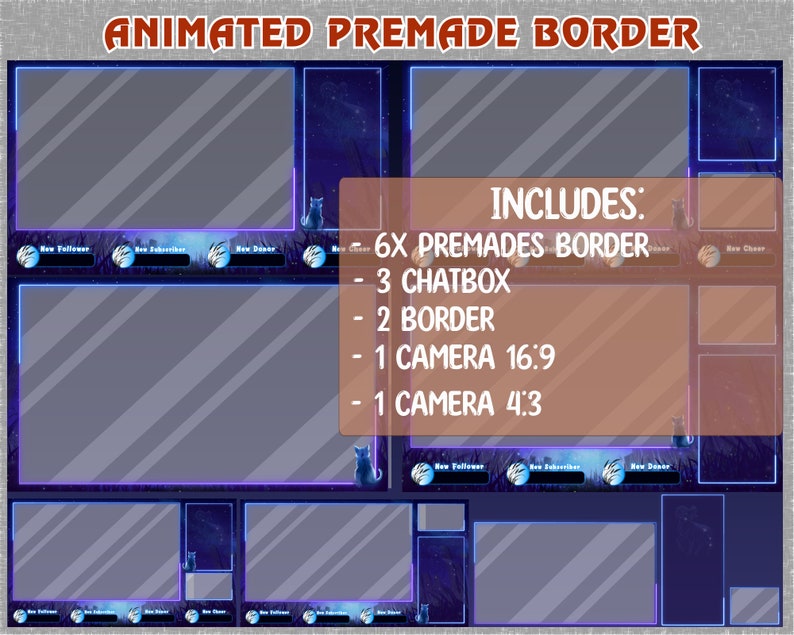 ANIMATED Aries Celestial Stars Twitch Stream Overlay Package / Zodiac