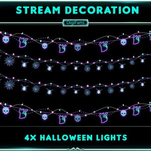 Halloween Witchy Cat Lights Animated Twitch Stream Decoration, Halloween Cobweb Lights Twitch Decorations for Streamer, Vtuber, OBS