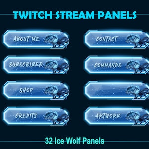 Twitch Panels ICE Wolf, Ice Wolf Panels for Streamers, Vtubers, OBS, Discord, Streamlabs, Wolf Lovers