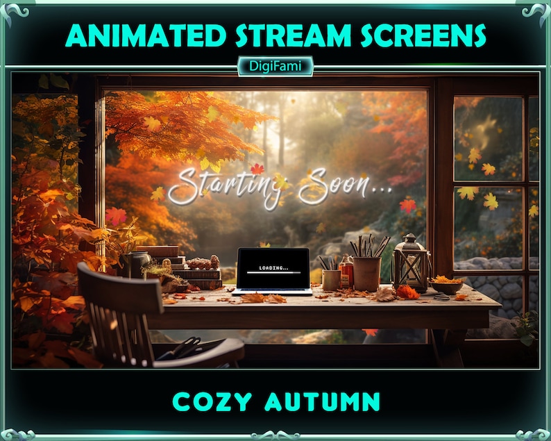 ANIMATED Twitch Stream Overlays Autumn Working Desk, Working Desk in ...
