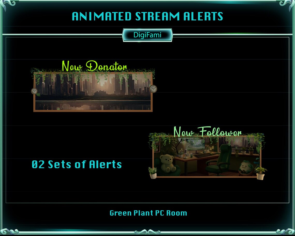 ANIMATED Stream Overlay Package Green Plant PC Room, Green Plant PC ...