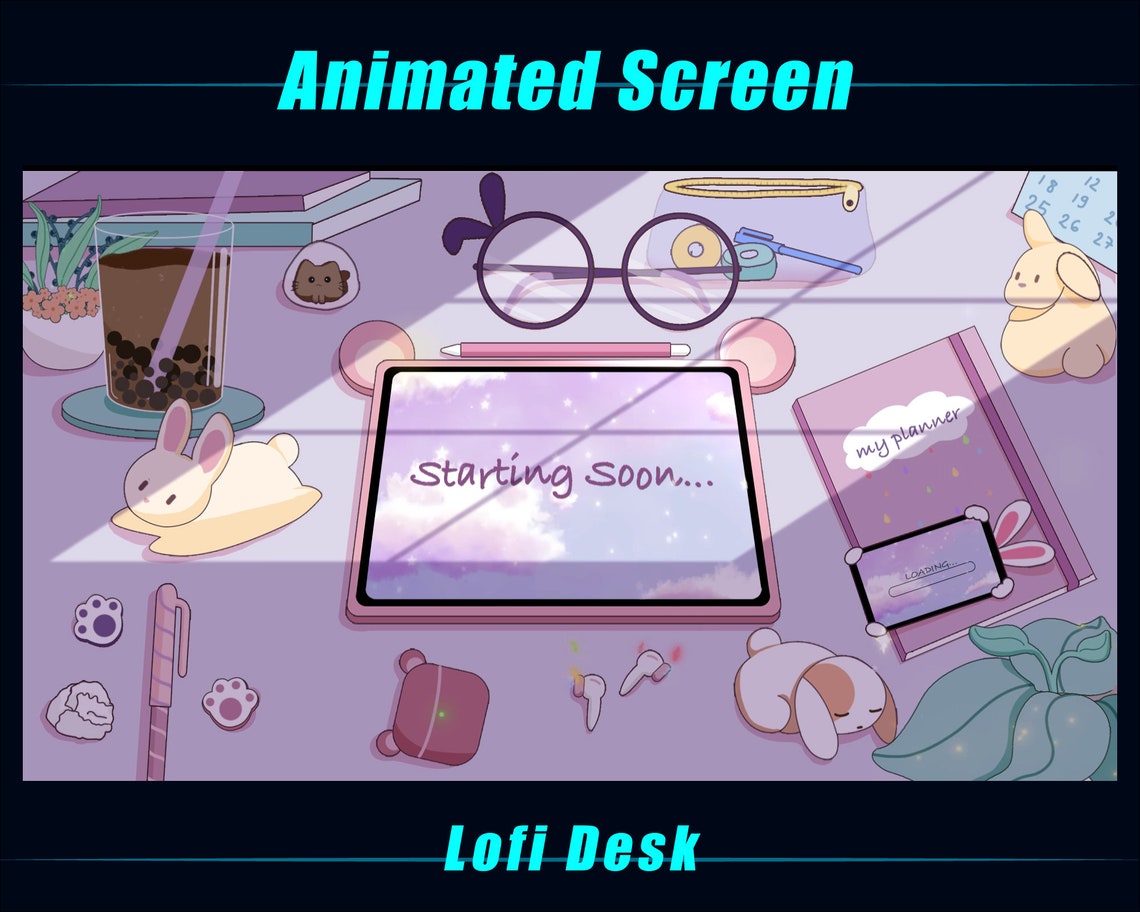 Animated Twitch Stream Overlays Package Lofi iPad Desk, Lofi Working ...