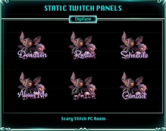 Spooky Stitch Static Twitch Panels, Scary Stitch Static Twitch Panels, Horror Stitch Menu Buttons for Streamers