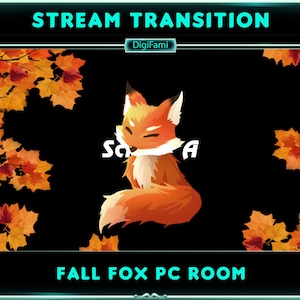 Fox in Fall Maple Leaves Animated Twitch Transition, Fall Fox Stream Scene Transition, Red Maple Leaf Twitch Stinger for Streamers, OBS