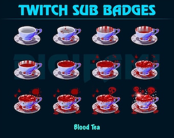 Blood Tea Twitch Sub Badges, Halloween Bloody Teacup Twitch Sub Badge for Streamers, YouTubers