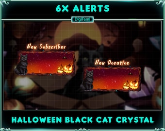 Halloween Black Cat Animated Stream Alert, Halloween Black Cat Animated Twitch Alert, Halloween Witchy Cat Stream Alert, OBS