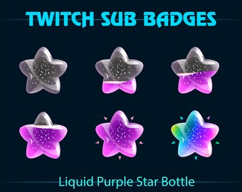 紫色の液体スターボトル Twitch サブビットバッジ / ストリーマー、YouTuber、Titokers、OBS 向けのかわいいサブバッジ / レインボー / マジックボトルバッジ