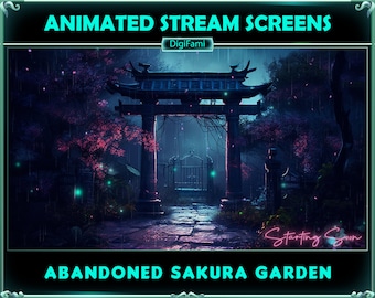 Les superpositions de flux Twitch ANIMÉS abandonnent le jardin Sakura, les écrans de flux animés du jardin Sakura d’horreur pour les streamers, OBS, Streamlabs