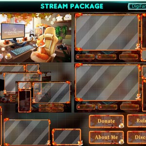 Fox in Fall PC Room Animated Twitch Overlay Bundle, Fox in Autumn Game Room Stream Overlay Bundle, Fall PC Room Twitch Overlays for Streamer