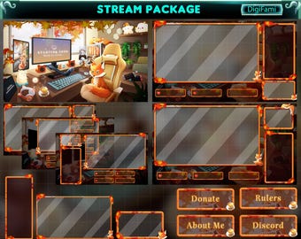Fox in Fall PC Room Animated Twitch Overlay Bundle, Fox in Autumn Game Room Stream Overlay Bundle, Fall PC Room Twitch Overlays for Streamer