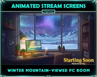 ANIMIERTE Twitch Overlays Winter Bergzimmer, Winter Bergblick Zimmer Animierte Stream Bildschirm Overlays für Streamer, OBS, Streamlabs