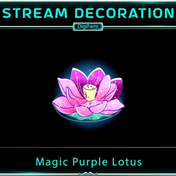 Decoração de fluxo de lótus roxo mágico animado, decorações de fluxo de lótus roxo de fada animado para streamers, OBS, StreamLabs, StreamElements