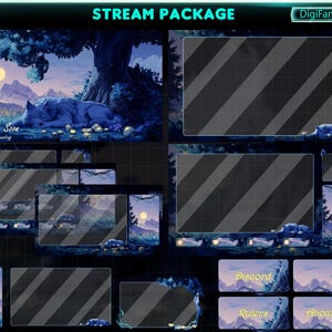 Sleeping Wolf Animated Twitch Overlay Package, Relaxing Wolf Stream Overlay Package for Streamers, OBS, StreamLabs, StreamElements