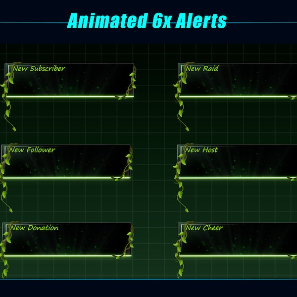 ANIMATED Twitch Alerts Green Forest, Forest Stream Alerts, Plants Animated Twitch Alerts for Streamer, VTuber, OBS, Streamlabs