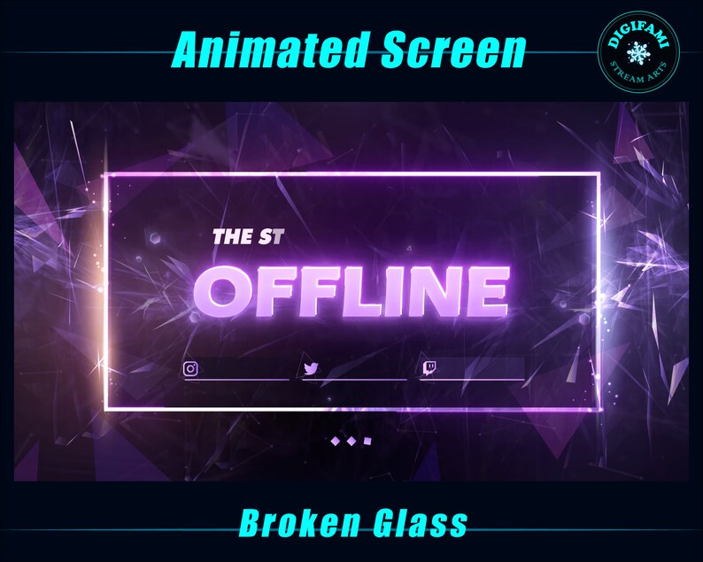 Broken Glass Animated Stream Screens, Minimalist Purple Twitch Screen