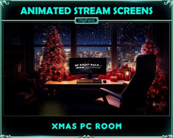 Superposiciones de transmisión ANIMADA de Twitch Cozy Christmas Room, Pantallas de transmisión animada de Cozy Christmas Room para Streamers, OBS, Streamlabs - Ver. 5