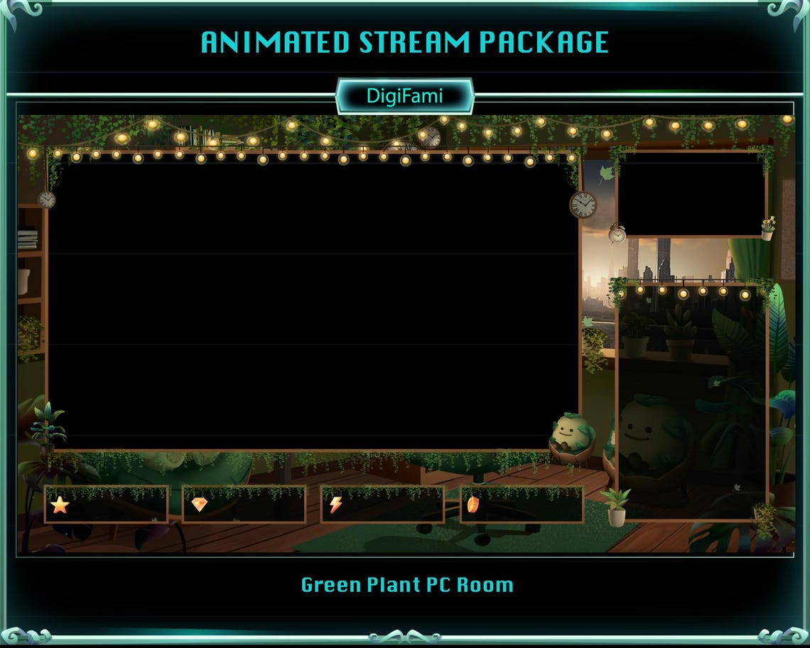 ANIMATED Stream Overlay Package Green Plant PC Room, Green Plant PC ...
