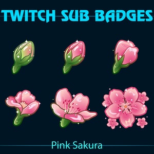 Pink Sakura Twitch Sub Bit Badges / Pink Cherry Blossom Twitch Sub Badge / Kawaii Sub Badges para Streamer, YouTuber, Tiktok, OBS, Streamlabs