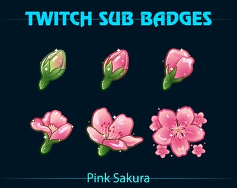 Pink Sakura Twitch Sub Bit Badges / Pink Cherry Blossom Twitch Sub Badge / Kawaii Sub Badges for Streamer, YouTuber, Tiktok, OBS, Streamlabs