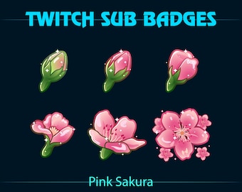 Pink Sakura Twitch Sub Bit Badges / Pink Cherry Blossom Twitch Sub Badge / Kawaii Sub Badges para Streamer, YouTuber, Tiktok, OBS, Streamlabs
