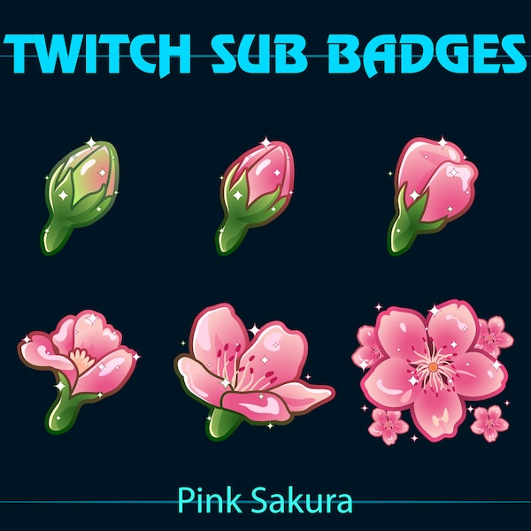 Pink Sakura Twitch Sub Bit Badges / Pink Cherry Blossom Twitch Sub Badge / Kawaii Sub Badges pour Streamer, YouTuber, Tiktok, OBS, Streamlabs