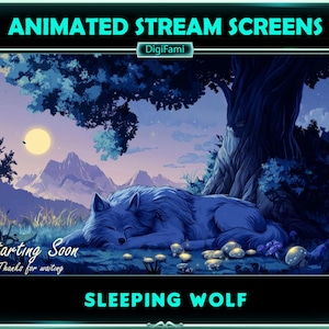 Sleeping Wolf Animated Twitch Overlays, Relaxing Wolf Stream Screen Overlays for Streamers, OBS, StreamLabs, StreamElements