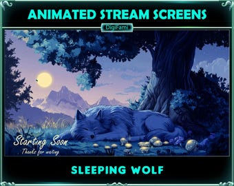 Sleeping Wolf Animated Twitch Overlays, Relaxing Wolf Stream Screen Overlays for Streamers, OBS, StreamLabs, StreamElements
