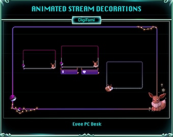 Cute Evee Animated Twitch Camera Overlay, Evee Stream Camera Overlays for Streamers, Vtubers, OBS, YouTubers