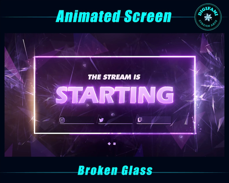 Broken Glass Animated Stream Screens, Minimalist Purple Twitch Screen