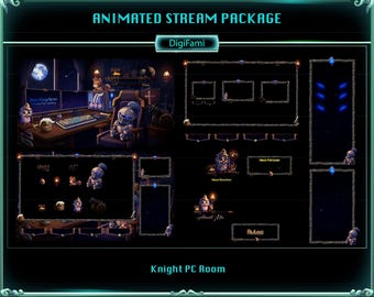 Knight PC Raum Animiertes Twitch Overlay Bundle, Knight PC Raum Stream Overlay Bundle für Streamer