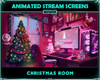 Weihnachten PC Raum Animierte Twitch Overlays, Weihnachten PC Schreibtisch Animierte Twitch Overlays für Streamer, OBS, Streamlabs