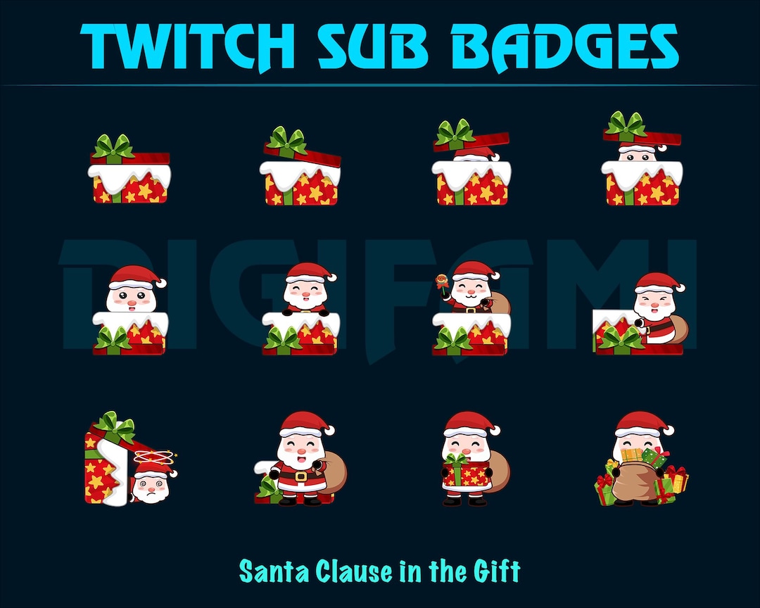 Streamer Santa Santa Claus in the Gift Twitch Sub Badges, Santa Claus in Gift Box ...