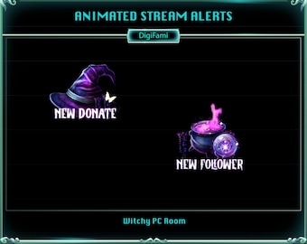 Witchy Animated Twitch Alerts, Witchy Stream Alerts for Streamers, Vtubers