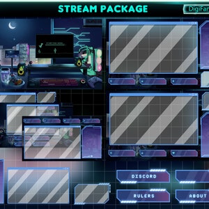 Gaming Room Stream Overlays Package, PC Desk Twitch Overlays Package, Animated PC Room Stream Overlays for Streamer