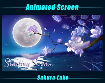 Animated Twitch Overlays Sakura Lake / Night Cherry Blossom Animated Scenes / Streamers, Vtuber Overlay, OBS