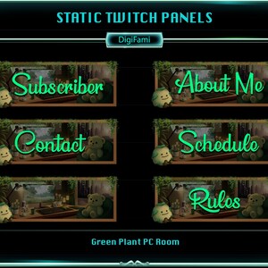 Green Plant PC Room Static Twitch Panels, Green Plant PC Room Twitch Menu Button, Green Plant PC Room Profile Button for Streamers