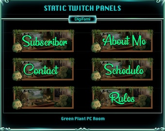 Green Plant PC Room Static Twitch Panels, Green Plant PC Room Twitch Menu Button, Green Plant PC Room Profile Button for Streamers