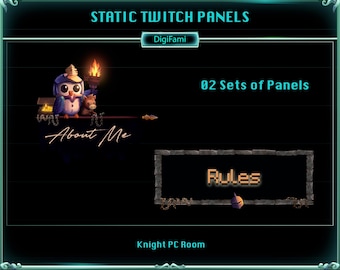 Cute Knight PC Room Static Twitch Panels, Cute Knight Twitch Panels, Cute Knight Menu Buttons for Streamers