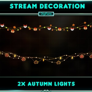 Fall Light Chains Animated Stream Decoration, Cute Maple Leaf Twitch Decoration, Cute Fox Light Twitch Decorations for Streamers - No. 2