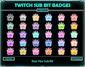 Bärentatze Twitch Sub Bit Abzeichen, Bärentatze Twitch Sub Abzeichen, Bärentatze Twitch Bit Abzeichen, Stream Abzeichen Set