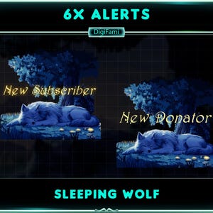 Animated Twitch Alerts, Animated Sleeping Wolf Stream Alerts for Streamers, Vtubers, OBS, Discord, Streamlabs